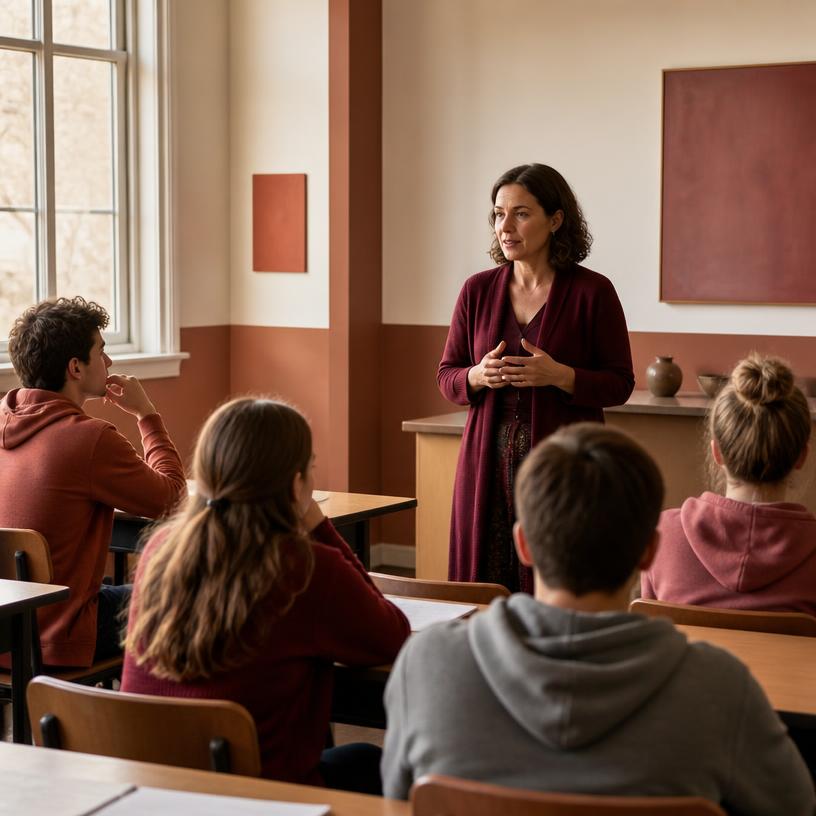 Educare — un'insegnante con studenti e studentesse in aula